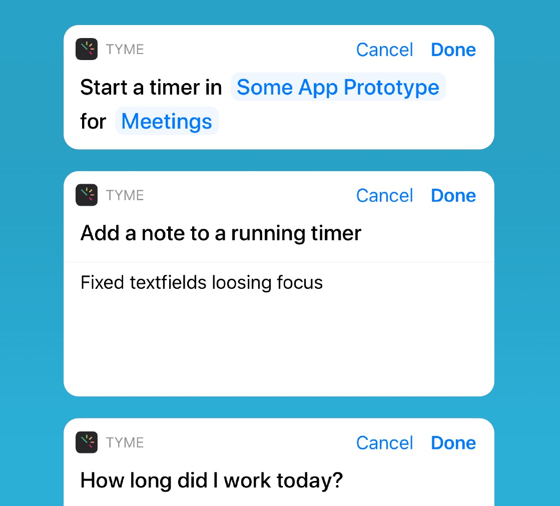 Apple Kurzbefehle Funktion für Tyme auf iPhone und Mac Apple Kurzbefehle Funktion für Tyme auf iPhone und Mac