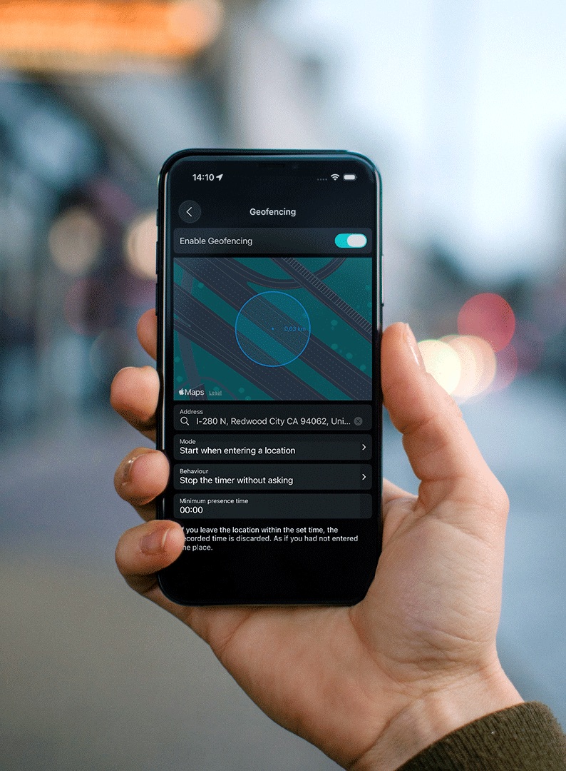 Automatic time tracking using geofences in Tyme Automatic time tracking using geofences in Tyme