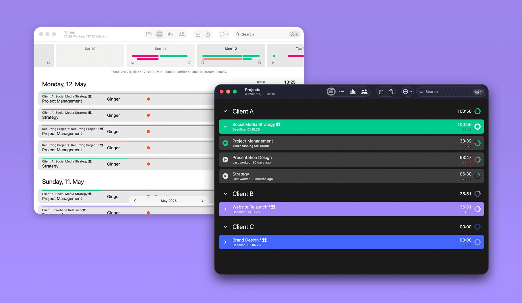 Screens zeigen Hellmodus und Dunkelmodus der App Screens zeigen Hellmodus und Dunkelmodus der App